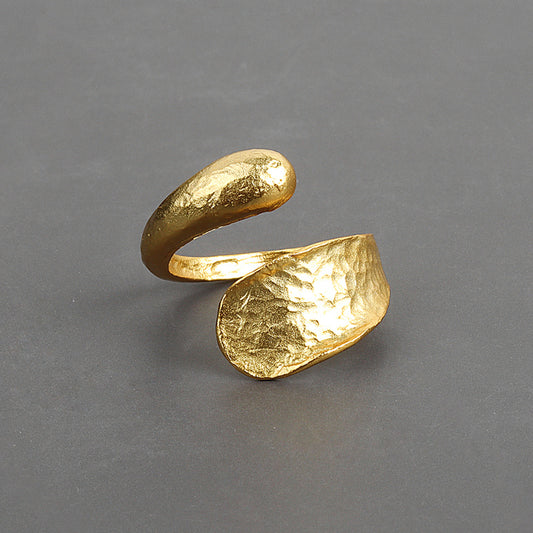Irregular Concave And Convex Water Drop Gold And Silver Ring