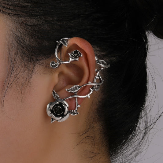 Flower-shaped Ear Buckle Alloy Texture Hollow Rubber Lacquer Rose Earrings
