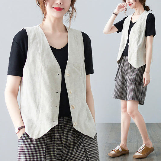 New Women's Summer Thin Tank Top With Fashionable Air-conditioned Shirt Linen Vest