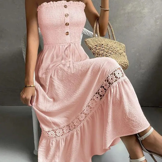New Spring And Summer Lace Stitching Tube Top Dress