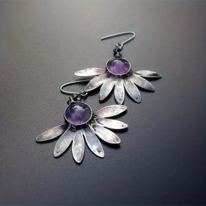Bohemian Style Plant Flower Earrings Purple Resin Gemstone Earrings