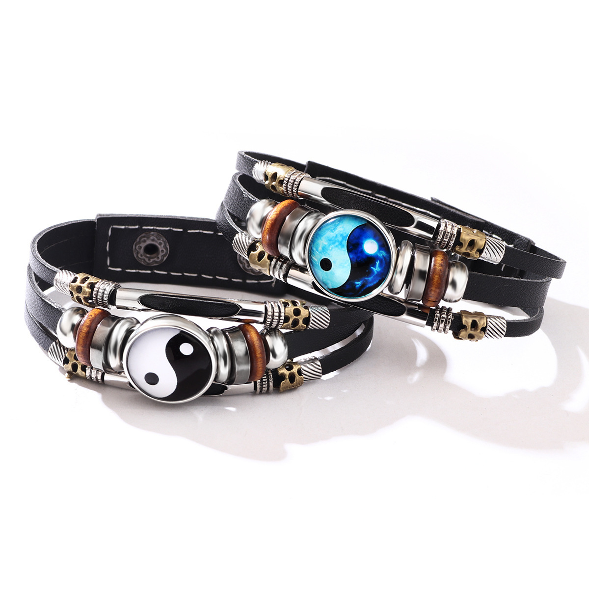 Amazon Cross Border Leather Bracelet Vintage Taiji Glass Buckle Detachable Bracelet Stylish Adjustable Bracelet - Image 3