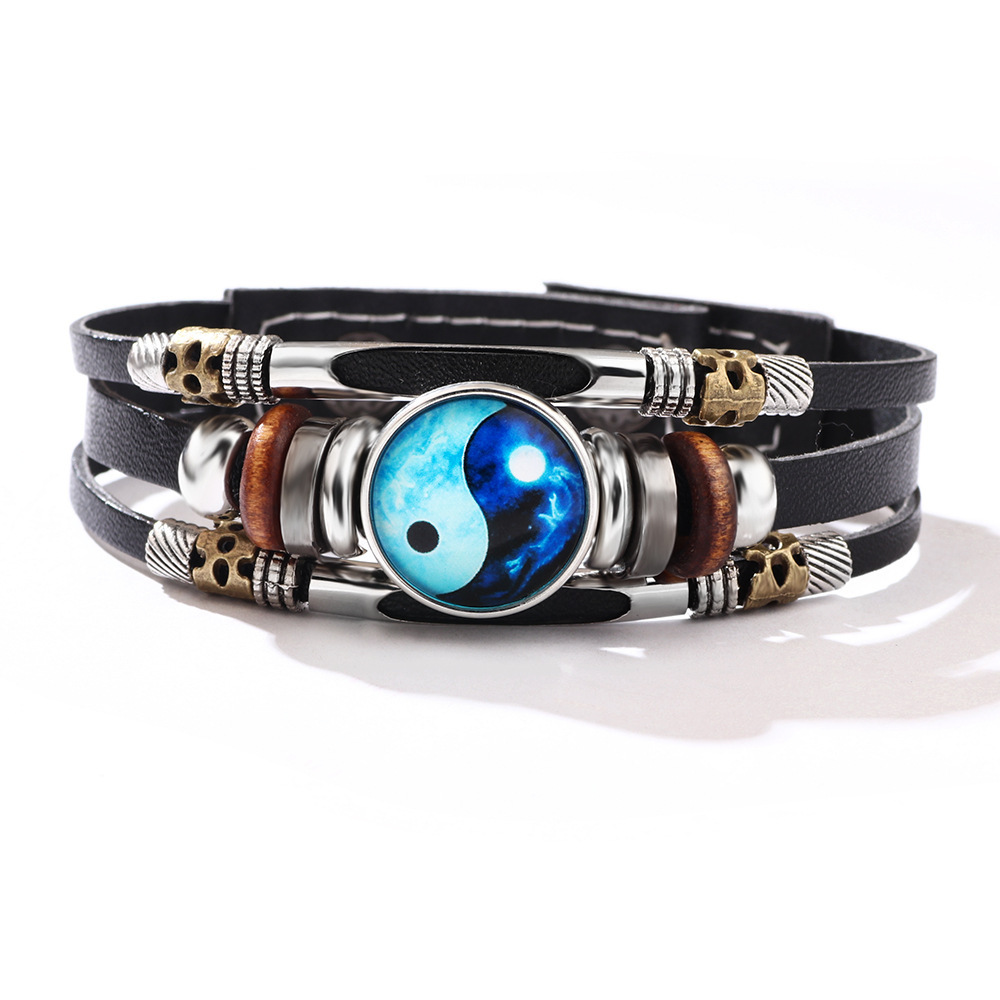 Amazon Cross Border Leather Bracelet Vintage Taiji Glass Buckle Detachable Bracelet Stylish Adjustable Bracelet - Image 5