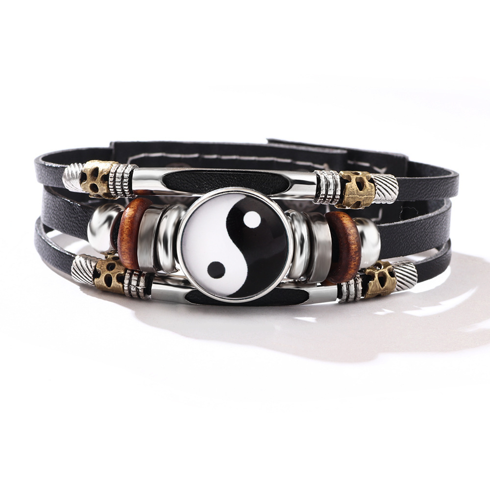 Amazon Cross Border Leather Bracelet Vintage Taiji Glass Buckle Detachable Bracelet Stylish Adjustable Bracelet - Image 6