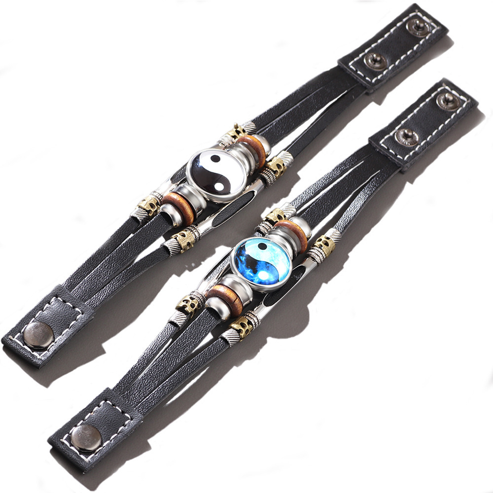 Amazon Cross Border Leather Bracelet Vintage Taiji Glass Buckle Detachable Bracelet Stylish Adjustable Bracelet - Image 4
